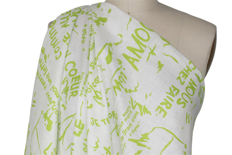 Parlez-vous Français? Mid-weight Linen - Lime on White
