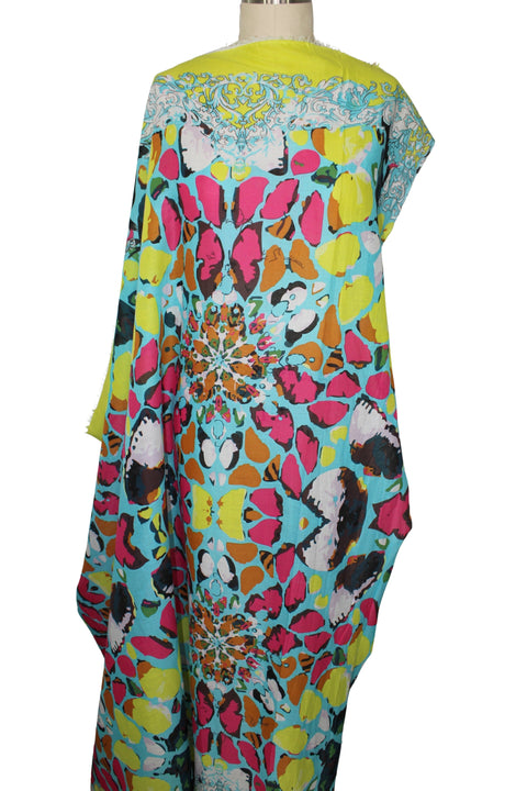 Abstract Double Border Print Handkerchief Linen - Multi Brights