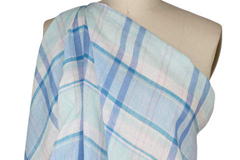 Blue plaid Italian linen