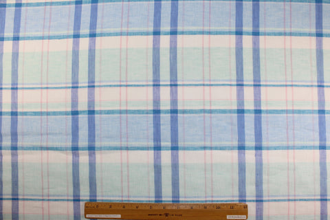 Blue plaid Italian linen