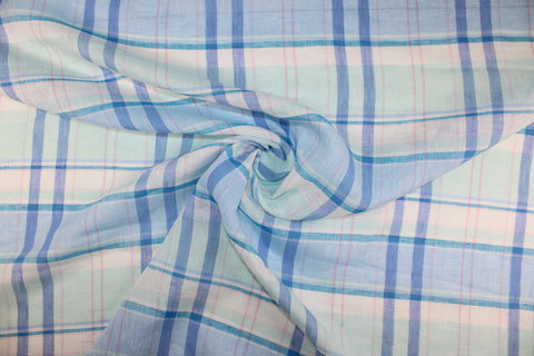 Blue plaid Italian linen