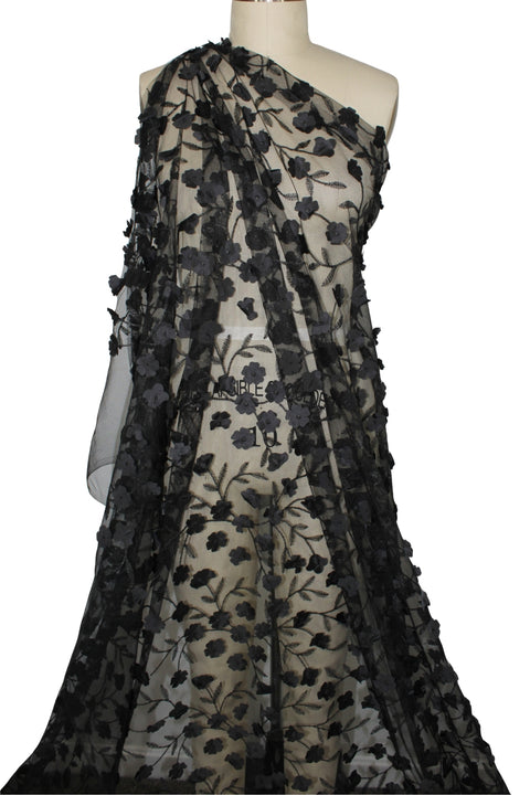 Applique embroidered mesh fabric