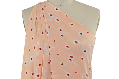 Floral Crepe Finish ITY Jersey - Oranges/White on Peach