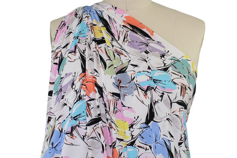 Floral Double Border ITY Jersey - Pastels/Black/White