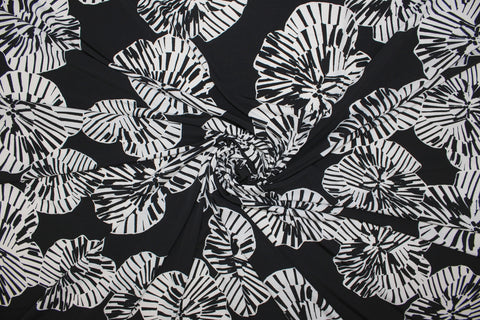 Almost 1 yard of Big Bold Floral ITY Jersey - Black/White