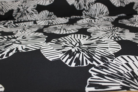 Almost 1 yard of Big Bold Floral ITY Jersey - Black/White