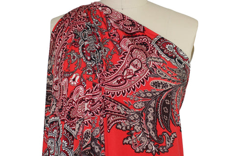 Big Bold Paisley Panel Print ITY Jersey - Red/Ivory/Beige/Black