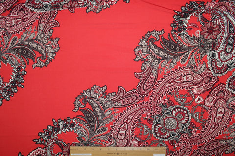 Big Bold Paisley Panel Print ITY Jersey - Red/Ivory/Beige/Black
