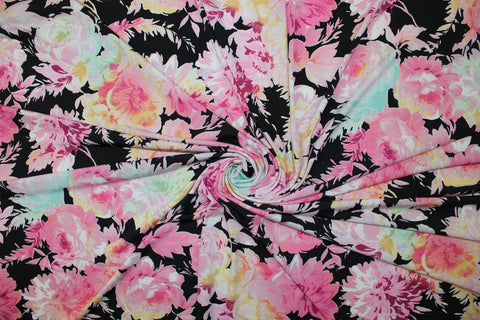 7/8 yard of Mum's the Word Floral ITY Jersey - Pastels on Black