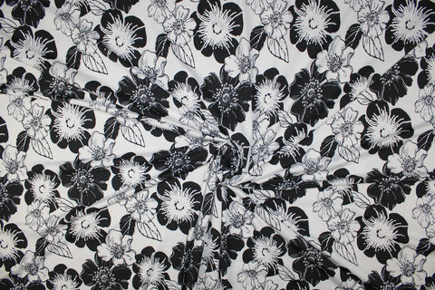 Floral print ITY jersey in black and white