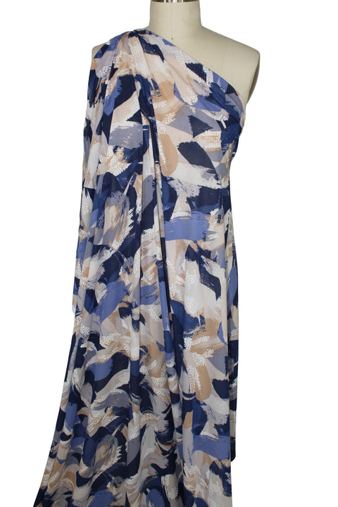 Blue brushstroke print lightweight jersey