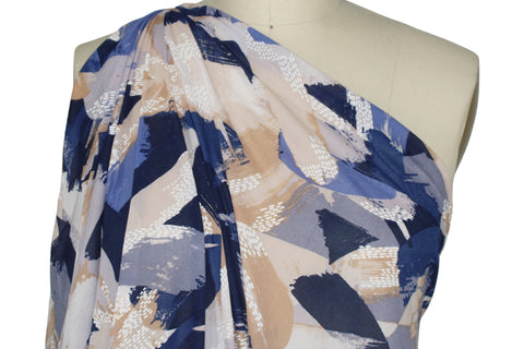 Blue brushstroke print lightweight jersey