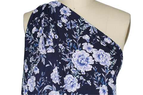 Textured Floral ITY Jersey - Blues