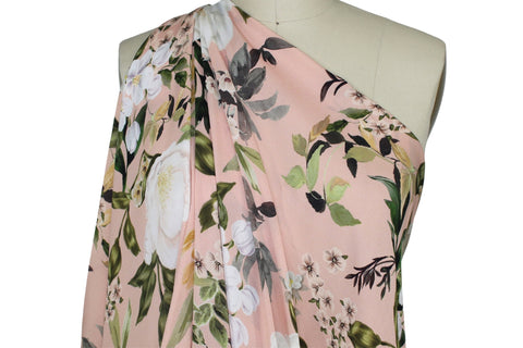 May Flowers Easy Care Crepe Georgette - Multi on Soft Pink