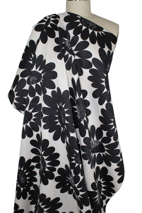Black and white daisy print cotton piqué