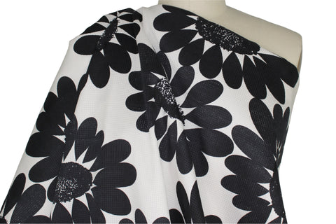 Black and white daisy print cotton piqué