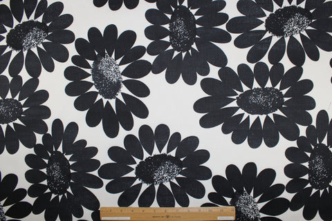 Black and white daisy print cotton piqué