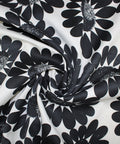 Black and white daisy print cotton piqué