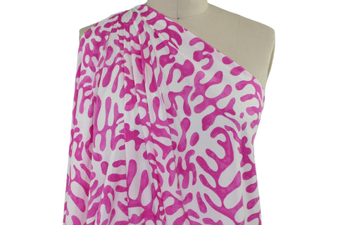 Abstract Leafy Stretch Rayon - Pink on White