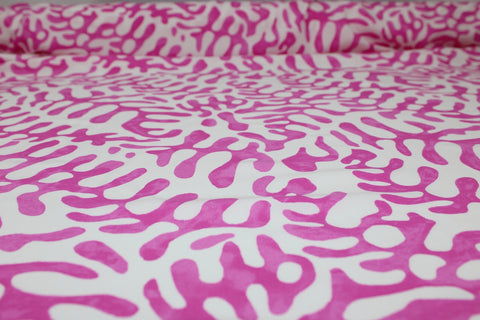 Abstract Leafy Stretch Rayon - Pink on White