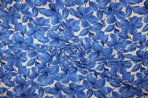 My Blue Hawaii Floral Rayon Challis - Blues/White