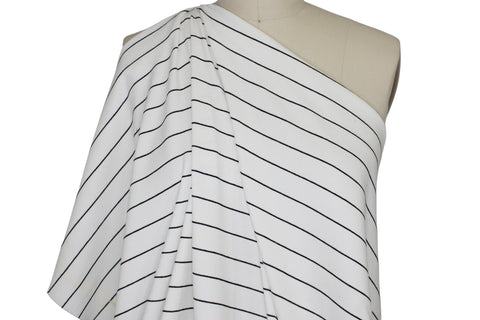 Italian Pinstriped Cotton/Rayon Double Knit - White/Black