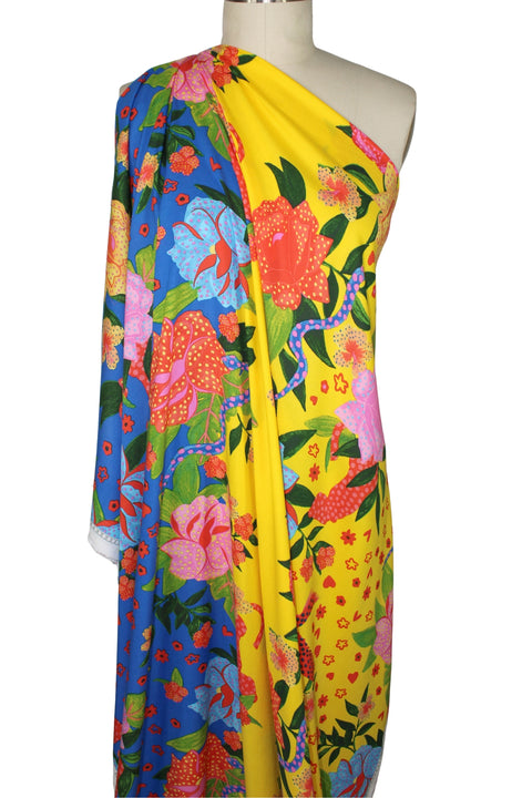 Brightly printed rayon challis