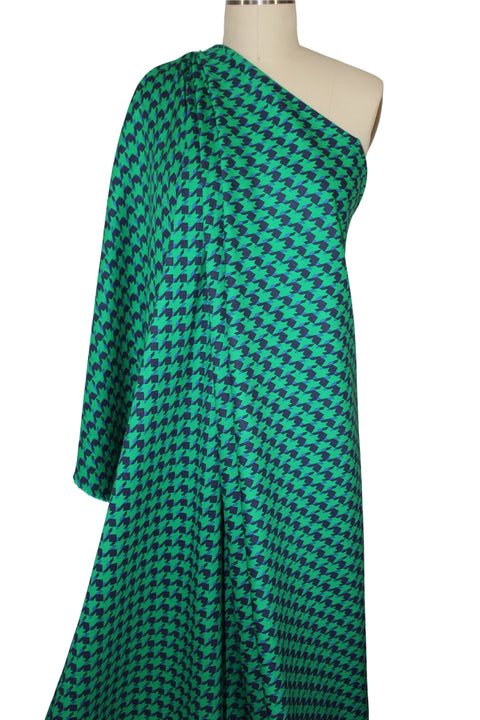 Double Sided Houndstooth/Solid Rayon Double Knit - Green/Blue/White
