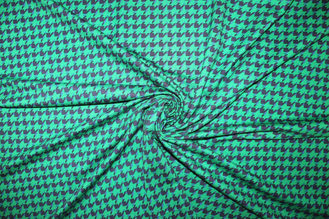 Double Sided Houndstooth/Solid Rayon Double Knit - Green/Blue/White