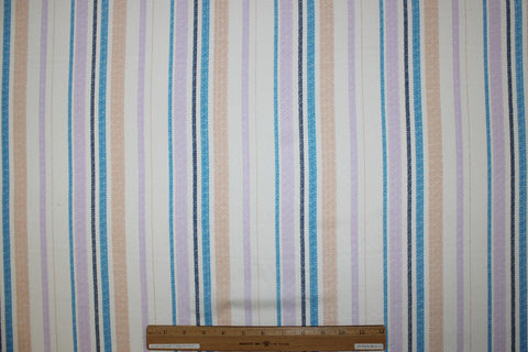 Striped Rayon Jacquard - Peach/Blues/Lavender on White