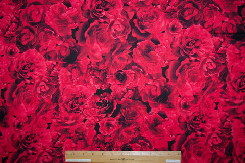 Rose Garden Digital Print Rayon Jersey - Reds/Black