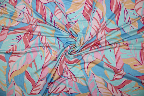 1 3/4+ yards of Extra Wide Leaf Print Jersey - Pastels