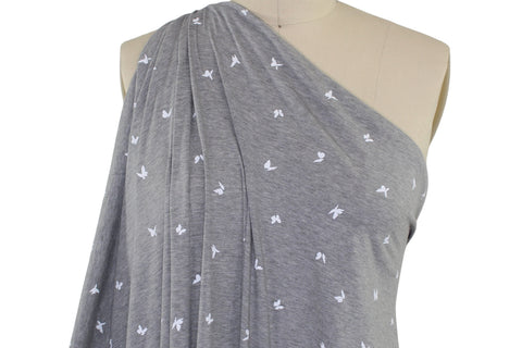 Butterflies in Flight Printed Rayon Jersey - White on Gray