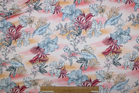 Extra Wide Floral Jersey - Peaches/Blues/Reds/Yellows