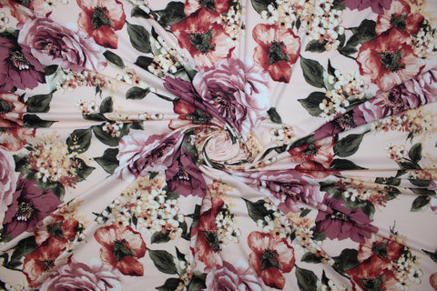 Large Florals Rayon-Blend Jersey - Muted Rose Tones