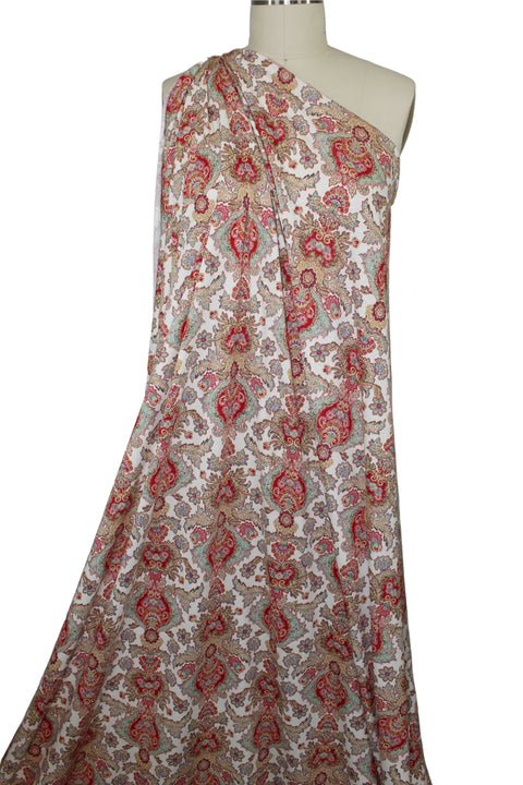 Extra Wide Paisley Rayon Jersey - Red Tones on Soft White