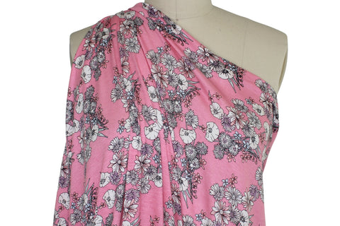 Pen and Ink Floral Rayon Jersey - Pink/Black/White/Purple