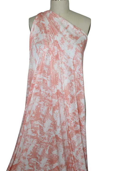 rayon jersey printed fabric draped on mannequin