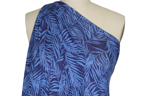 Closeup of Fern print rayon jersey on mannequin