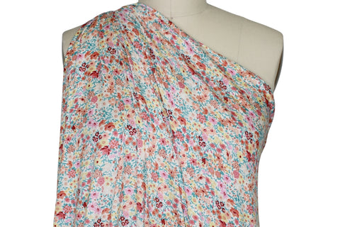 Spring Fields Floral Rayon Jersey - Multi on White