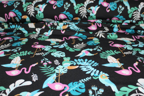 For the Birds Rayon Jersey - Multi on Black