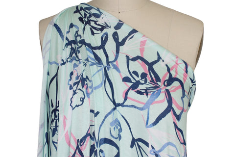 Stylized floral rayon jersey fabric