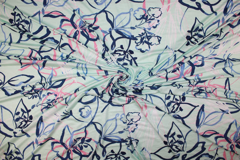 Stylized floral rayon jersey fabric