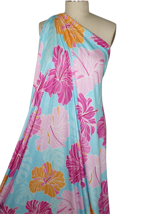 Hibiscus print rayon jersey