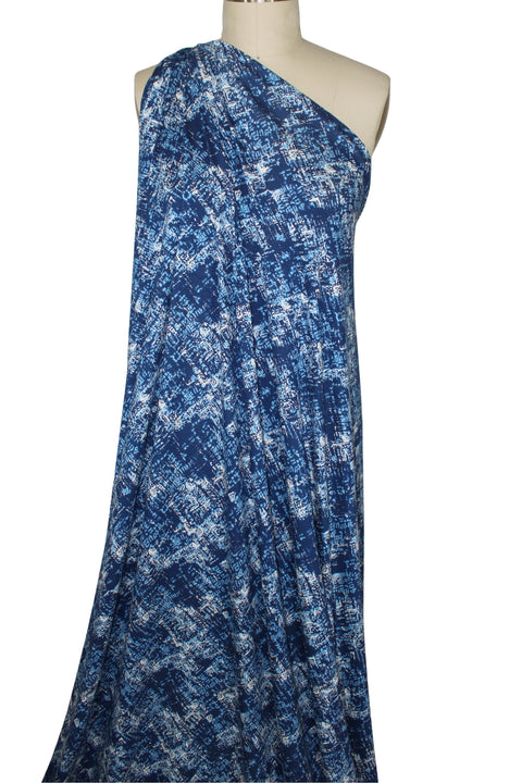 Blue abstract print rayon jersey