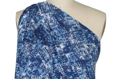 Blue abstract print rayon jersey