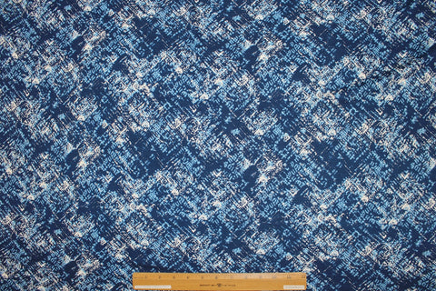 Blue abstract print rayon jersey