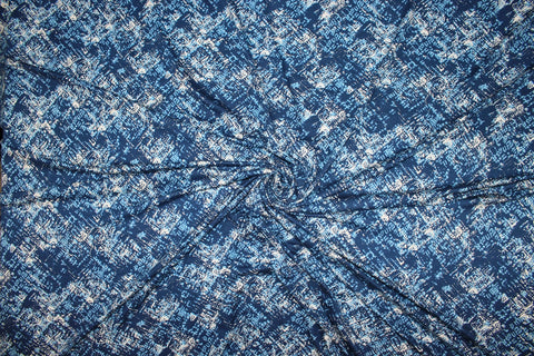 Blue abstract print rayon jersey