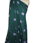 Flower print rayon jersey in purple on green