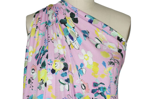 Floral rayon jersey on a pink background